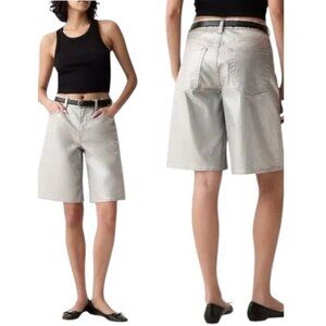 Gap Women's 11.5" Mid Rise Metallic Longline Denim Shorts In Silver Size 25
